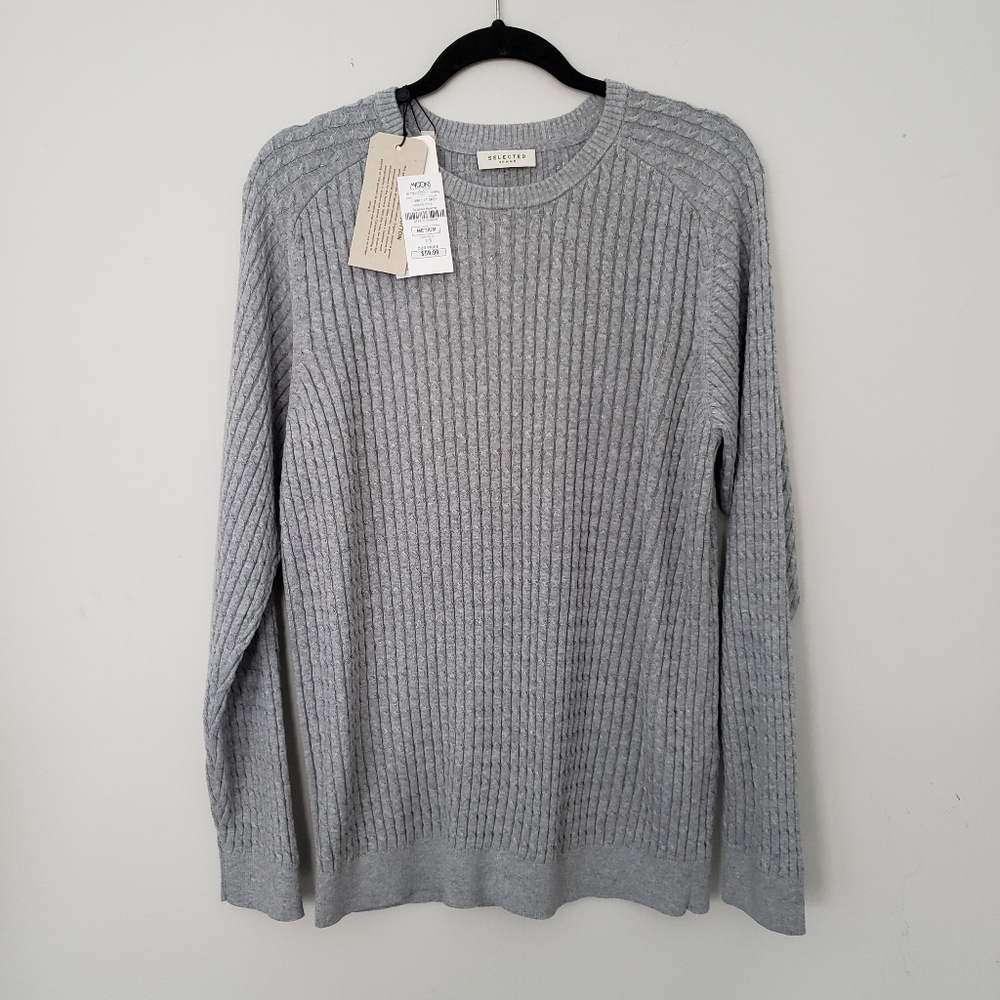 NWT lt gray cable knit pullover sweater cotton